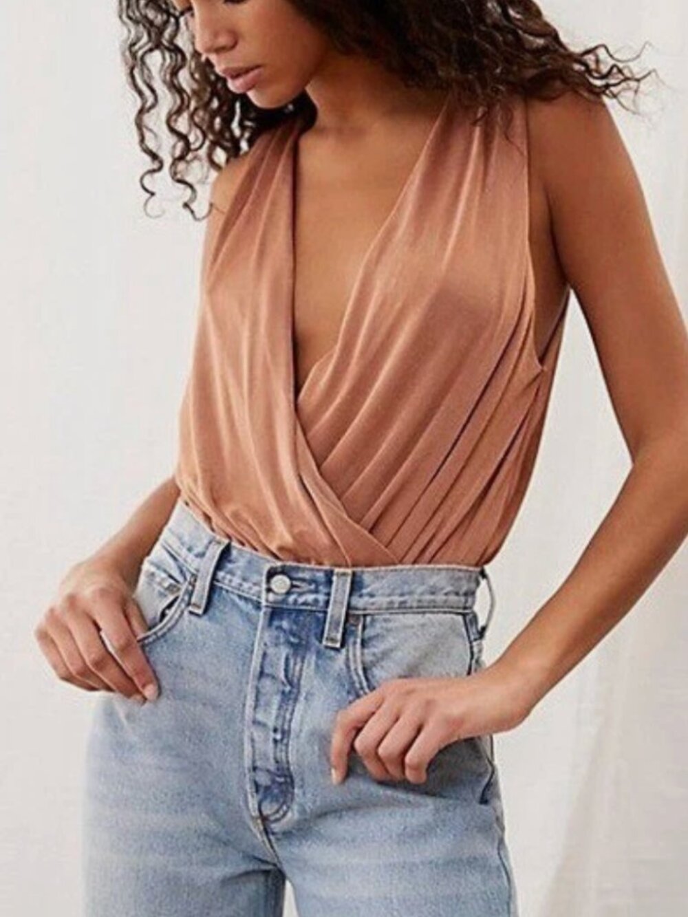 Free People Night Owl Bodysuit / 70s Deep V-Neck